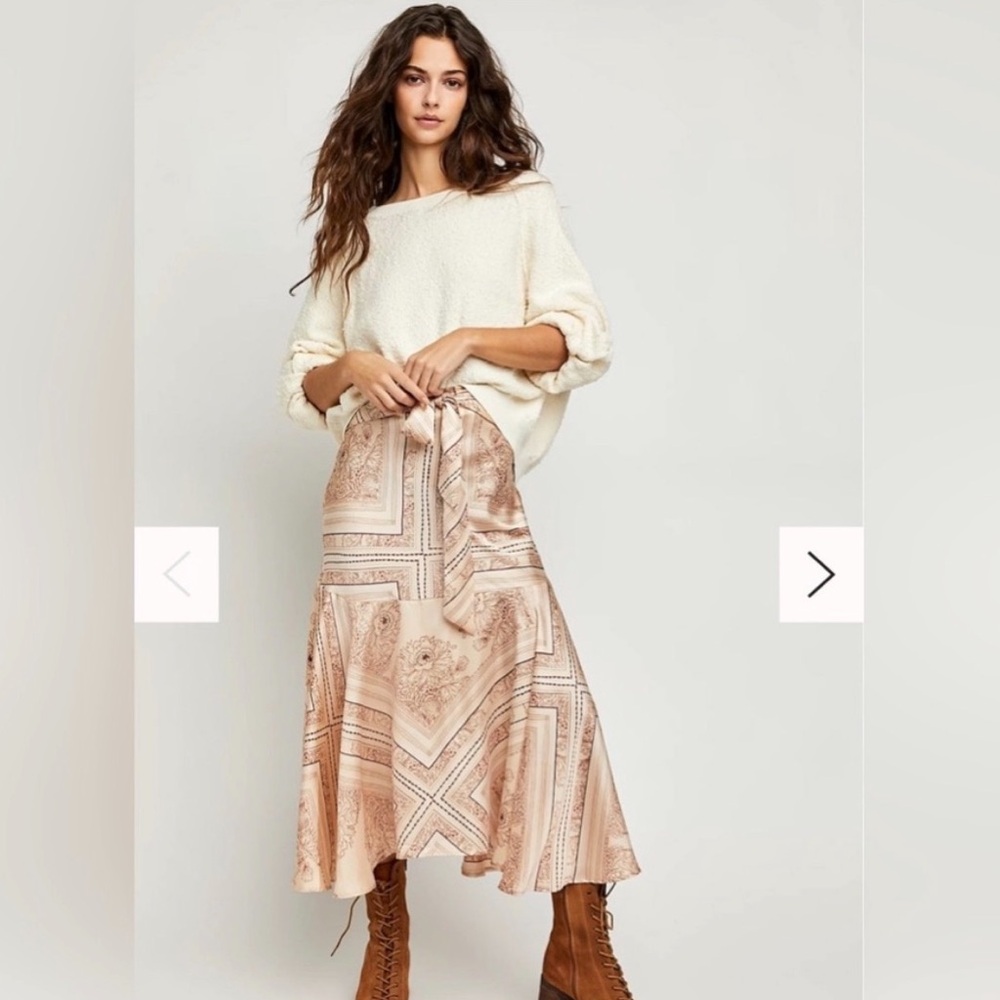 Free People Beige Patterned Maxi Skirt